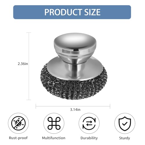 Onewly 2Pack Steel Wool Scrubber Set, Stainless Steel Scrubber with Stainless Steel Handle, for Cleaning Dishes, Cast Iron, Stock Pots, Pans, Griddles, Grills - Image 3