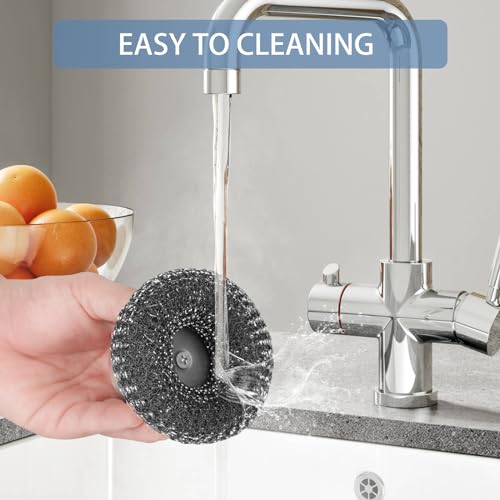 Onewly 2Pack Steel Wool Scrubber Set, Stainless Steel Scrubber with Stainless Steel Handle, for Cleaning Dishes, Cast Iron, Stock Pots, Pans, Griddles, Grills - Image 5