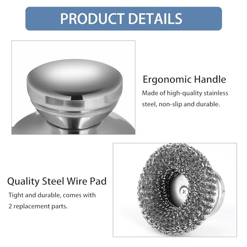 Onewly 2Pack Steel Wool Scrubber Set, Stainless Steel Scrubber with Stainless Steel Handle, for Cleaning Dishes, Cast Iron, Stock Pots, Pans, Griddles, Grills - Image 2
