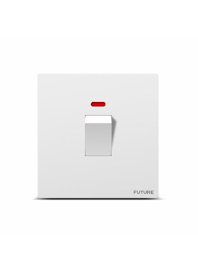 Future Single Pole Switch with LED Indicator | 20A Wall Mounted Electric Switch for Light & Appliance Control | Modern White Finish | FUTURE Series – Safe & Durable for Home, Office & Commercial Use