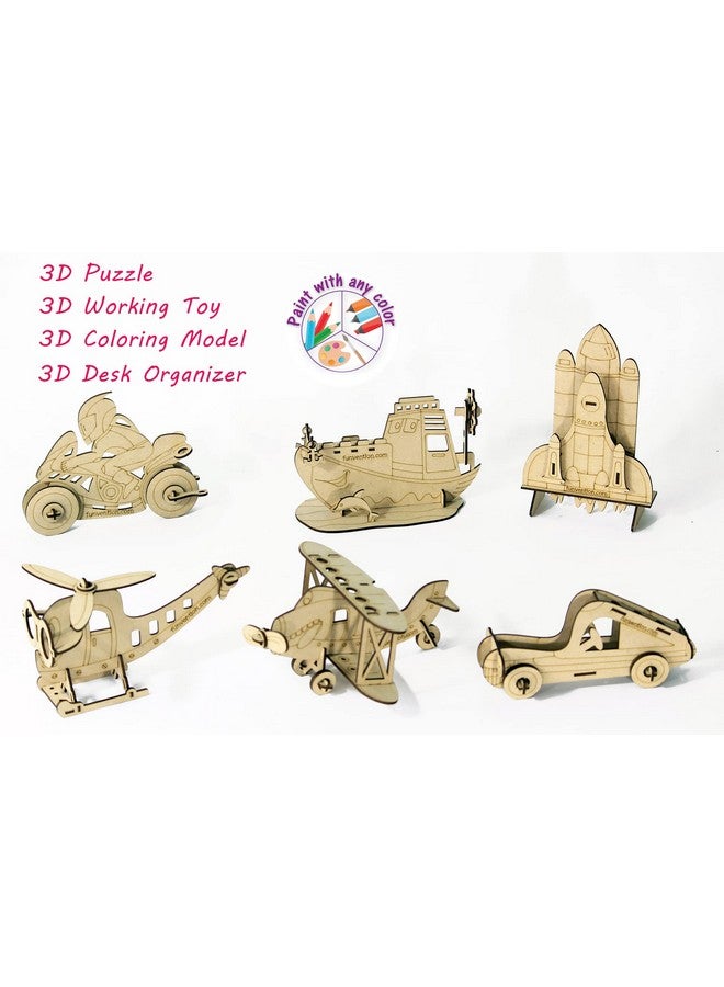 فنفينشين مجموعة نماذج تلوين ثلاثية الأبعاد من فنفنشن، مكونة من 6 قطع (طائرة ثنائية، سفينة، مكوك فضائي، دراجة، سيارة، ومروحية) - منظم مكتبي، حامل أقلام، لعبة ألغاز ثلاثية الأبعاد لتعلم العلوم والرياضيات والهندسة والتكنولوجيا - مجموعة تلوين للأطفال - هدايا عيد ميلاد - Image 4