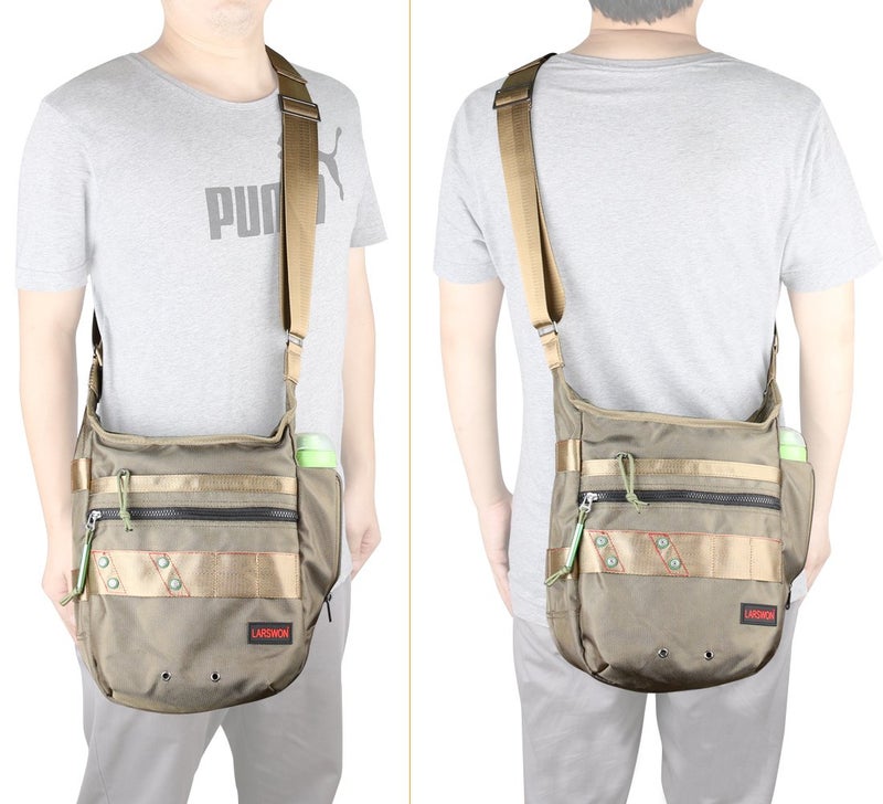 Larswon Vertical Messenger Bag, Crossbody Bag, Shoulder Bag Tablets Bag Satchel for Men Women Army Green - Image 2