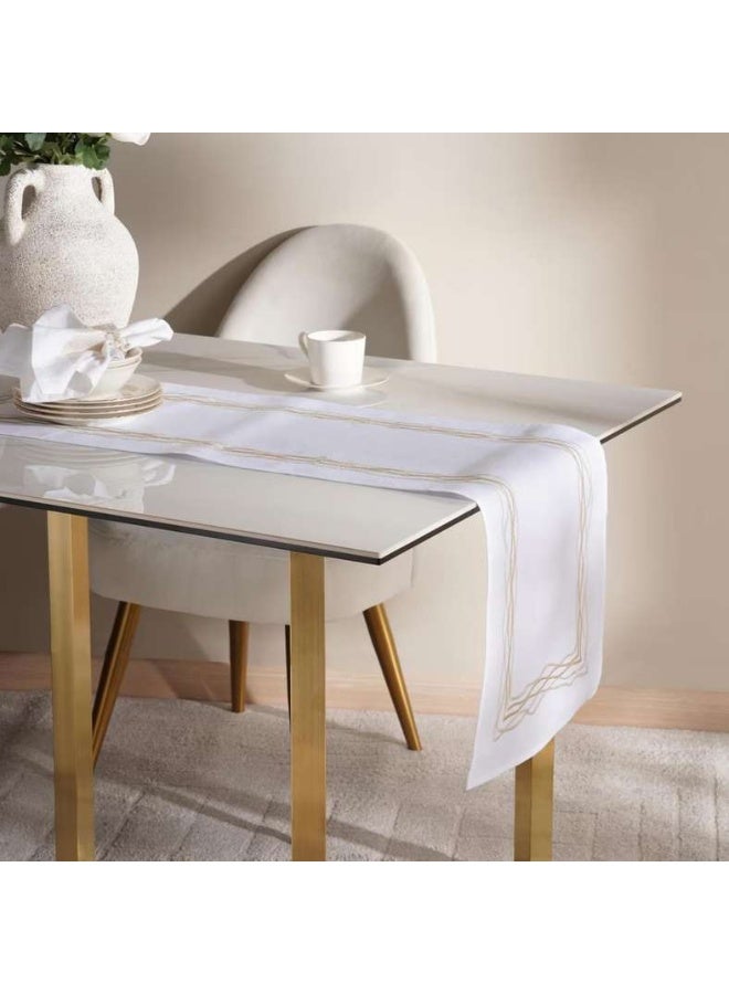 Pan Home مفرش طاولة مطرز أبيض 33x180 سم للمنزل - Image 1