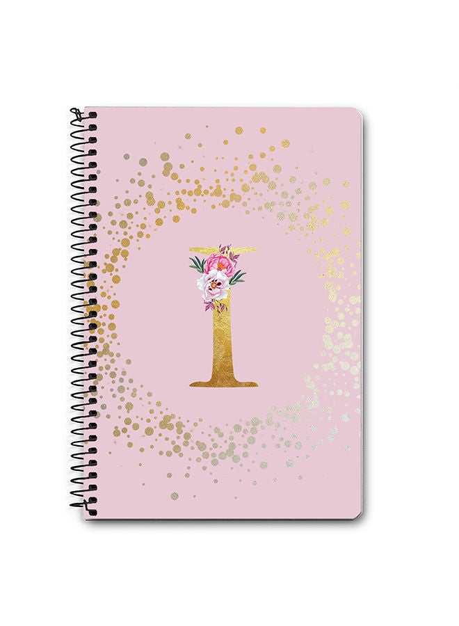 Stylizedd Designer A5 Spiral Notebook Memo Notepad Journal - Custom Monogram Initial Letter Floral Pattern Alphabet - I - Pink  - Image 1