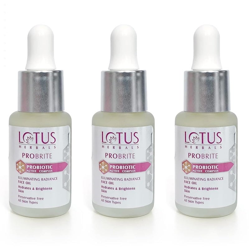 LOTUS HERBALS Lotus Herbals Probrite Illuminating Radiance Face Oil For Hydration of Dull Dry Skin Probiotic 15ml x Pack of 3  - Image 1