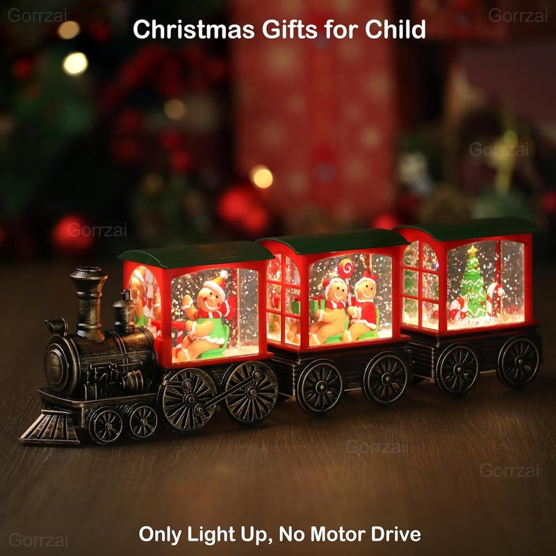 Gorrzai Train Snow Globe Christmas Snow Globe Lantern with Auto 6H Timer and Manual Glitter, Lighted Christmas Decorations Indoor with Gingerbread Man Tree for Home Tabletop, Battery Operated - Image 4