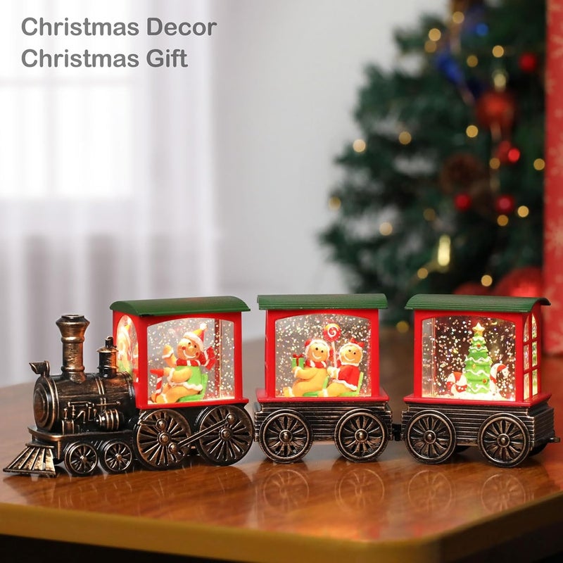 Gorrzai Train Snow Globe Christmas Snow Globe Lantern with Auto 6H Timer and Manual Glitter, Lighted Christmas Decorations Indoor with Gingerbread Man Tree for Home Tabletop, Battery Operated - Image 2