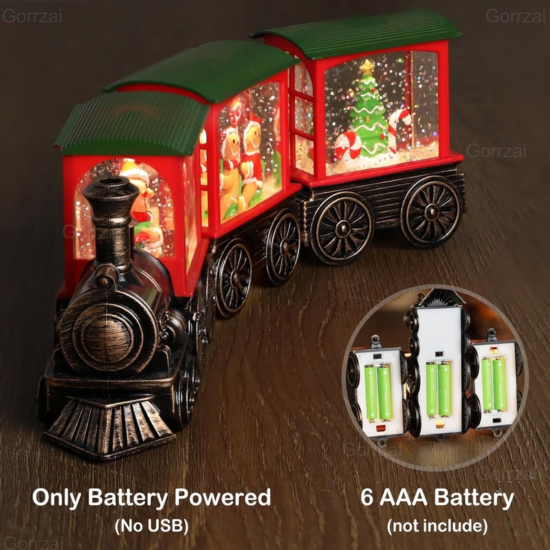 Gorrzai Train Snow Globe Christmas Snow Globe Lantern with Auto 6H Timer and Manual Glitter, Lighted Christmas Decorations Indoor with Gingerbread Man Tree for Home Tabletop, Battery Operated - Image 3