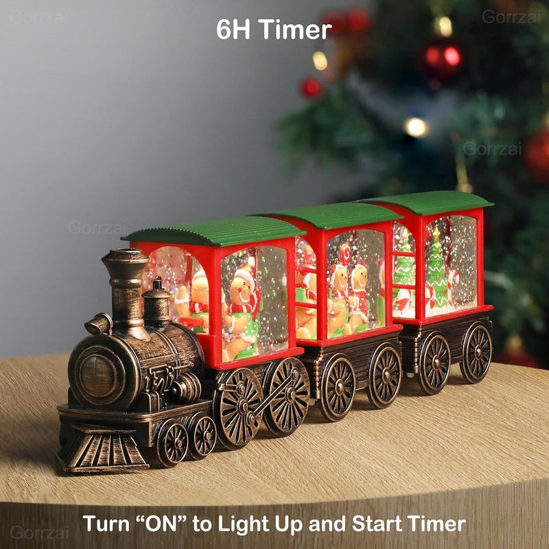 Gorrzai Train Snow Globe Christmas Snow Globe Lantern with Auto 6H Timer and Manual Glitter, Lighted Christmas Decorations Indoor with Gingerbread Man Tree for Home Tabletop, Battery Operated - Image 5