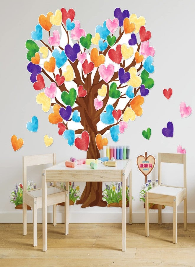 Whaline 108Pcs Valentine's Day Heart Tree Bulletin Board Decor Colorful Heart Tree Cut-Outs Valentine Watercolor Lovely Classroom Tree with Glue Points for School Wall Chalkboard Decor - Image 5