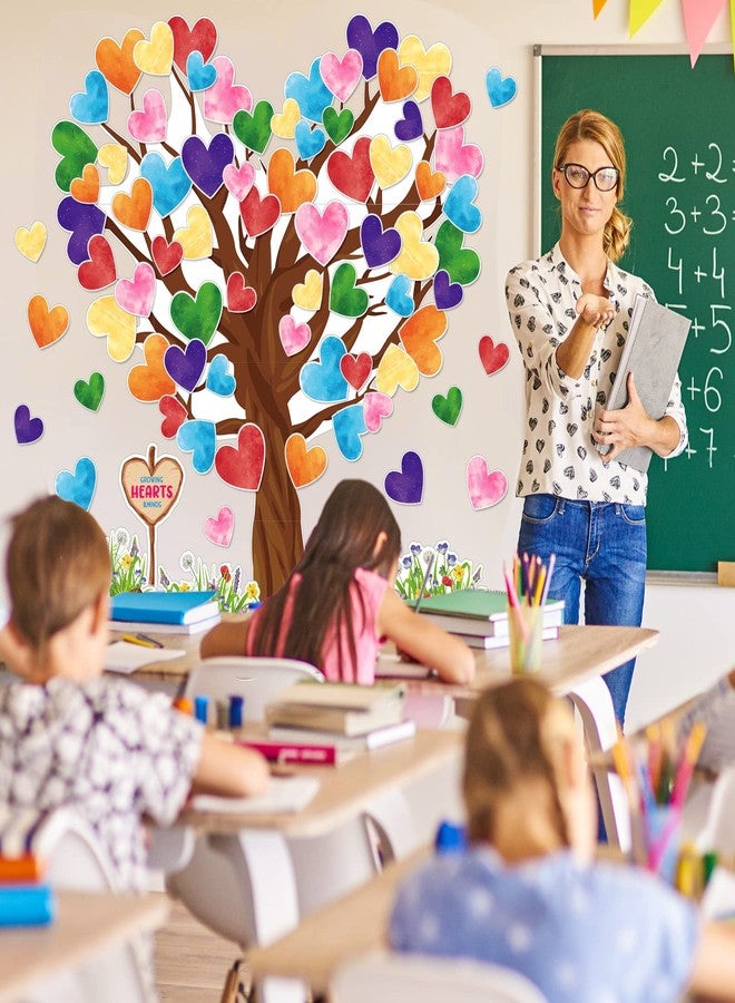 Whaline 108Pcs Valentine's Day Heart Tree Bulletin Board Decor Colorful Heart Tree Cut-Outs Valentine Watercolor Lovely Classroom Tree with Glue Points for School Wall Chalkboard Decor - Image 4