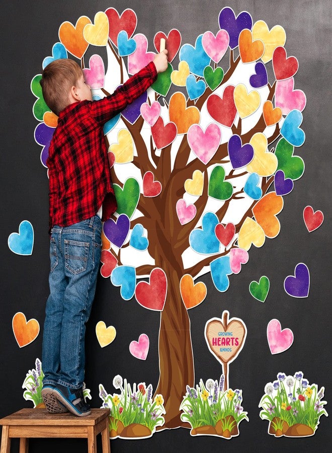 Whaline 108Pcs Valentine's Day Heart Tree Bulletin Board Decor Colorful Heart Tree Cut-Outs Valentine Watercolor Lovely Classroom Tree with Glue Points for School Wall Chalkboard Decor - Image 3