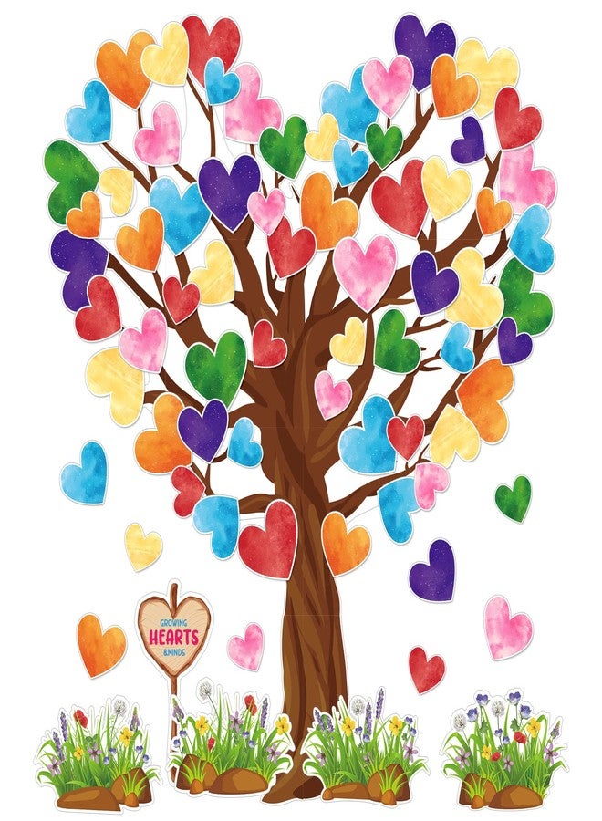Whaline 108Pcs Valentine's Day Heart Tree Bulletin Board Decor Colorful Heart Tree Cut-Outs Valentine Watercolor Lovely Classroom Tree with Glue Points for School Wall Chalkboard Decor - Image 1