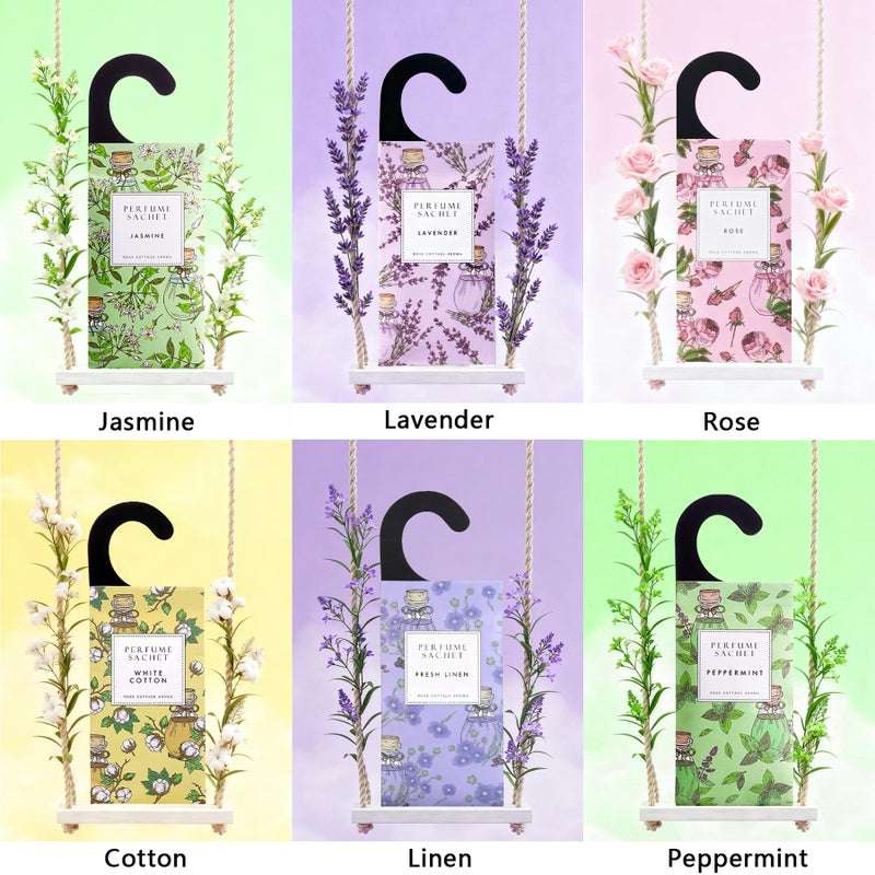 ROSE COTTAGE Large 12 Packs Hanging Closet Deodorizer Air Freshener Scented Sachets Long Lasting Smell Goods 6 Scents Option - Lavender, Linen, Cotton, Mint, Jasmine, Rose - Image 4