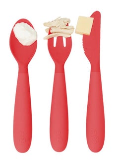 ezpz Happy Utensils - 100% Bpa Free Fork, Spoon & Knife For Toddlers + Preschoolers + Self-Feeding- 24 Months+ - Coral  - Image 2
