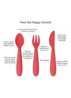 ezpz Happy Utensils - 100% Bpa Free Fork, Spoon & Knife For Toddlers + Preschoolers + Self-Feeding- 24 Months+ - Coral  - Image 3