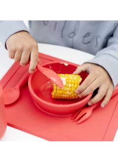 ezpz Happy Utensils - 100% Bpa Free Fork, Spoon & Knife For Toddlers + Preschoolers + Self-Feeding- 24 Months+ - Coral  - Image 4