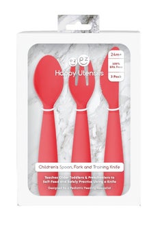 ezpz Happy Utensils - 100% Bpa Free Fork, Spoon & Knife For Toddlers + Preschoolers + Self-Feeding- 24 Months+ - Coral  - Image 5
