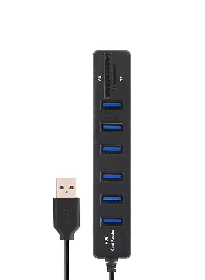 اليشمك موزع USB بـ 6 منافذ مع محول مقسم الطاقة باللون الأسود أسود - Image 1