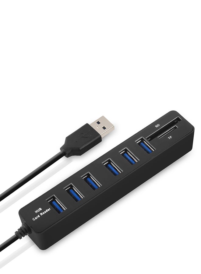 اليشمك موزع USB بـ 6 منافذ مع محول مقسم الطاقة باللون الأسود أسود - Image 2
