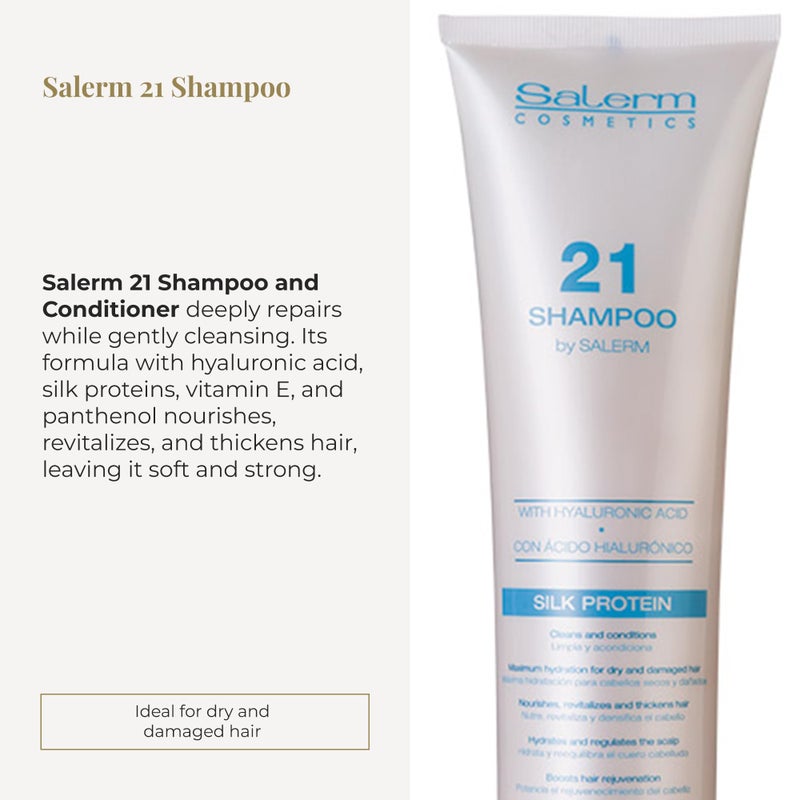 SALERM - Hydrating Shampoo 21 Silk Protein - 300 ml - for Dry and Damaged Hair - with Silk Proteins - Nourishes, Repairs, and Revitalizes Hair - Heat Protection - Image 2