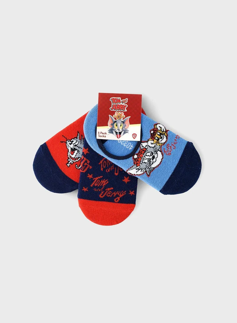 Warner Bros Kids 3 Pack Tom & Jerry No Show Socks