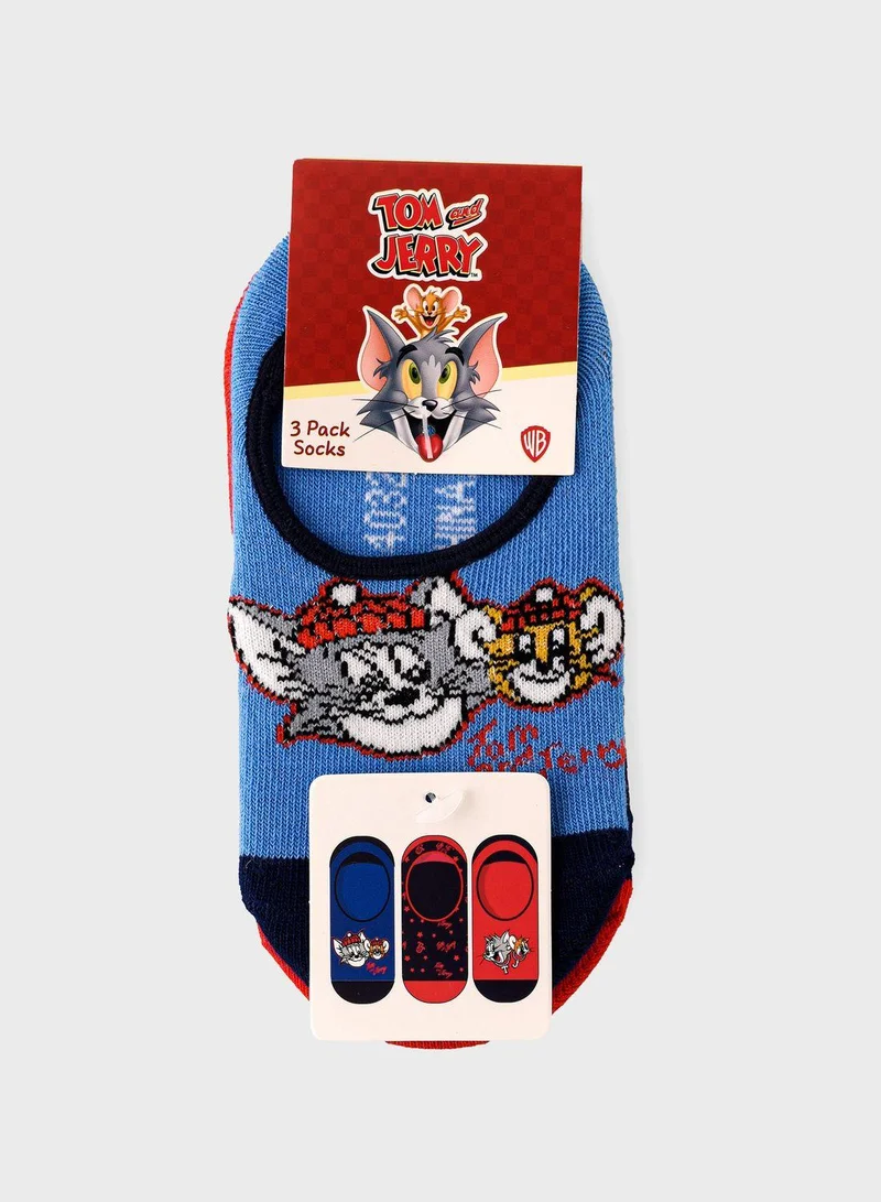 Warner Bros Kids 3 Pack Tom & Jerry No Show Socks