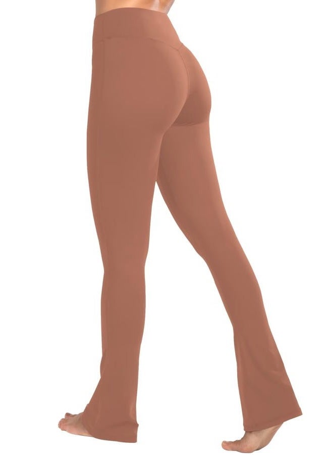 Sunzel High Waist Mini Flared Leggings for Women, Tummy Control Casual Flare Yoga Pants for Yoga Workout Gym, Raw Umber, S - Image 1