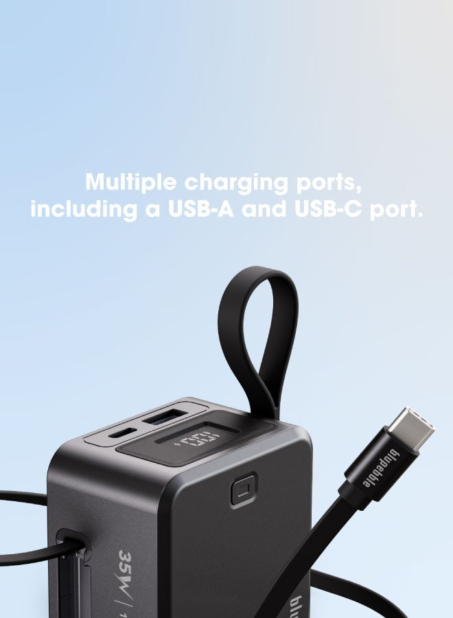 blupebble لينك بود 35 10000 مللي أمبير 35 واط بنك طاقة مع كابل USB-C قابل للسحب مدمج – شاحن محمول مدمج، شاشة رقمية LED، مخرج مزدوج USB-C + USB-A، شحن سريع لآيفون، سامسونج، أندرويد والأجهزة اللوحية - Image 4