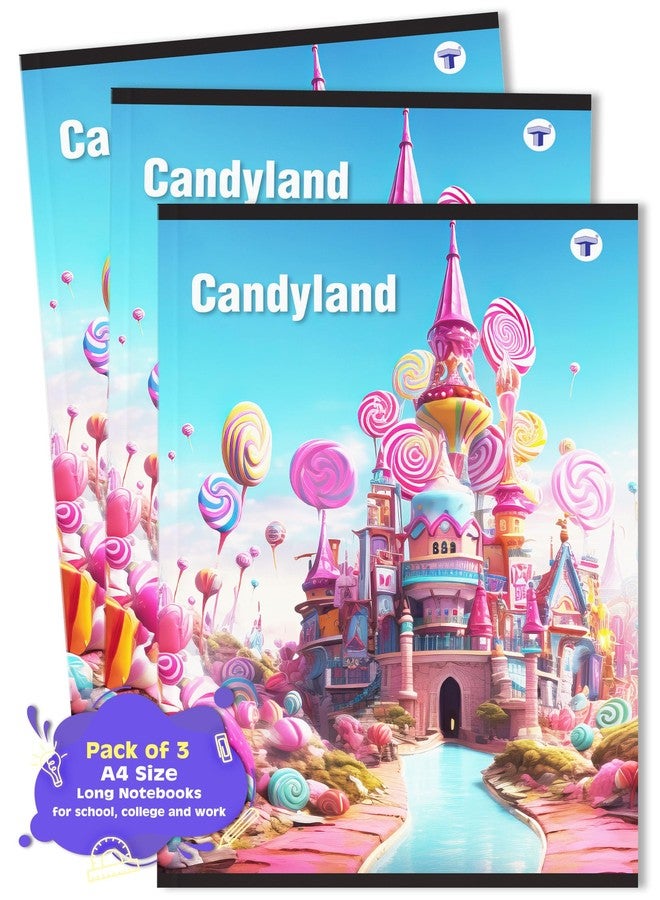 TARGET PUBLICATIONS A4 Size Long Notebooks for Students | Single Line Ruled 172 Pages in Each | Soft Cover, 21 cm x 29.7 cm Approx | GSM 57 | Useful for School, College & Office | Set of 3 | Candyland - Image 1