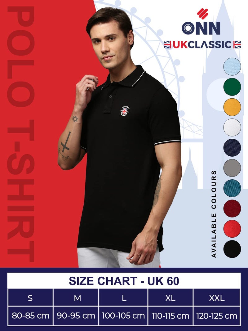 ONN UK Classic Men's Black Premium Combed Cotton Polo Collar Half Sleeves Solid T-Shirt | Polo T-Shirt with Face Mask (Size : Medium) - Image 5