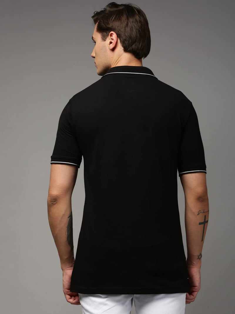 ONN UK Classic Men's Black Premium Combed Cotton Polo Collar Half Sleeves Solid T-Shirt | Polo T-Shirt with Face Mask (Size : Medium) - Image 4