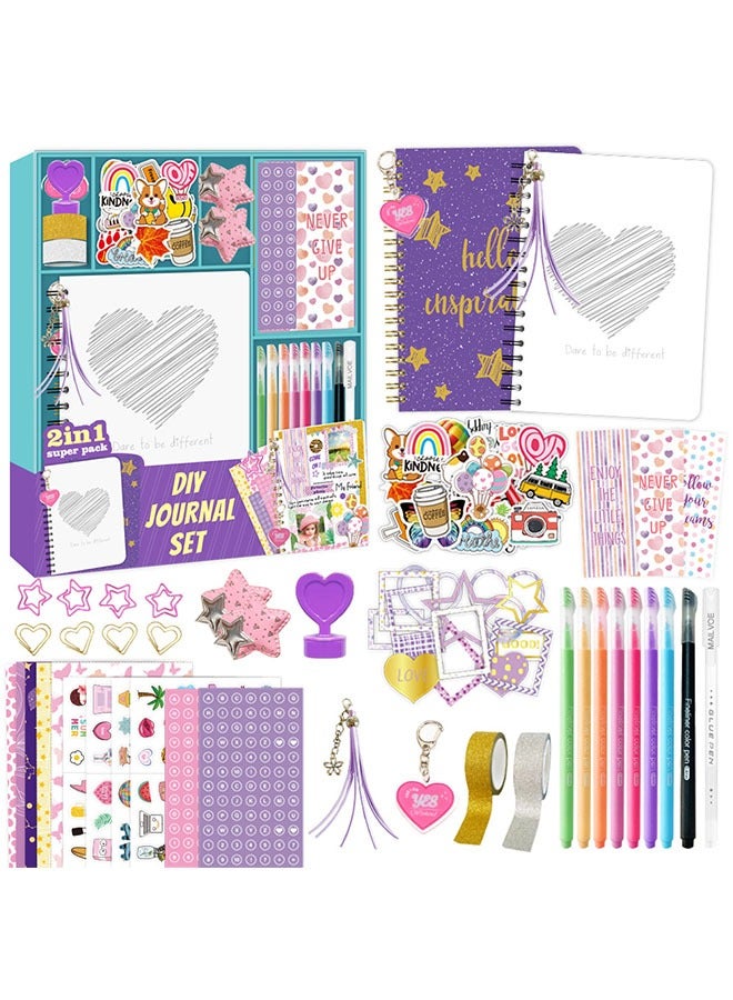 Beauenty 2-Pack DIY Journal Kit - Gifts for Girls Ages 8 9 10 11 12 13 14 Year Old - Cool Birthday Gifts Ideas for Girls - Art & Crafts - Teen Girl Trendy Stuff - Scrapbook & Diary Supplies Set  - Image 1
