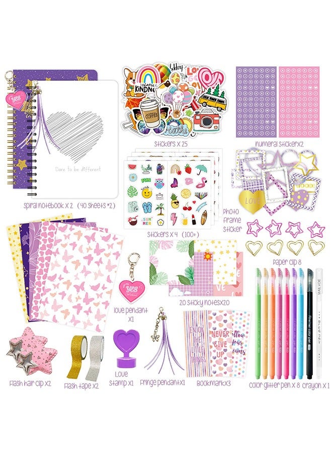 Beauenty 2-Pack DIY Journal Kit - Gifts for Girls Ages 8 9 10 11 12 13 14 Year Old - Cool Birthday Gifts Ideas for Girls - Art & Crafts - Teen Girl Trendy Stuff - Scrapbook & Diary Supplies Set  - Image 2