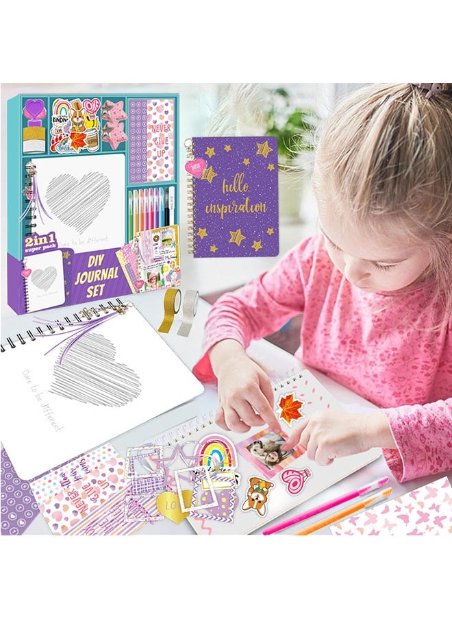 Beauenty 2-Pack DIY Journal Kit - Gifts for Girls Ages 8 9 10 11 12 13 14 Year Old - Cool Birthday Gifts Ideas for Girls - Art & Crafts - Teen Girl Trendy Stuff - Scrapbook & Diary Supplies Set  - Image 4