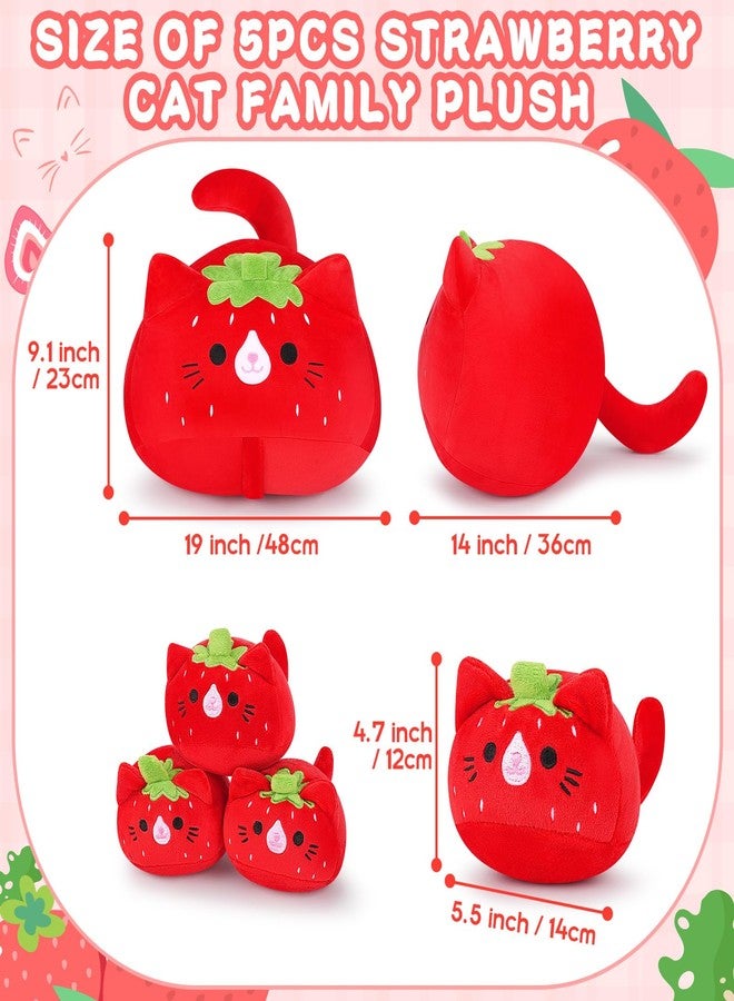 Auspicious beginning 5 PCS Strawberry Cat Plush Stuffed Animal Family-19" Soft Strawberry Cat Plush, Large Mommy Plushies with 4 Baby Kittens Plushies, Kawaii Plushie Toy Christmas Birthday Gifts for Kids Boys - Image 2