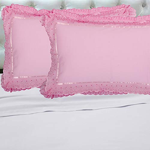VHC 100% Cotton Lace Pillow Cover/Case Set (Pack of 2)-Pink - Image 5