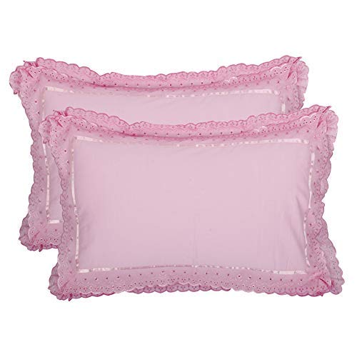 VHC 100% Cotton Lace Pillow Cover/Case Set (Pack of 2)-Pink - Image 1