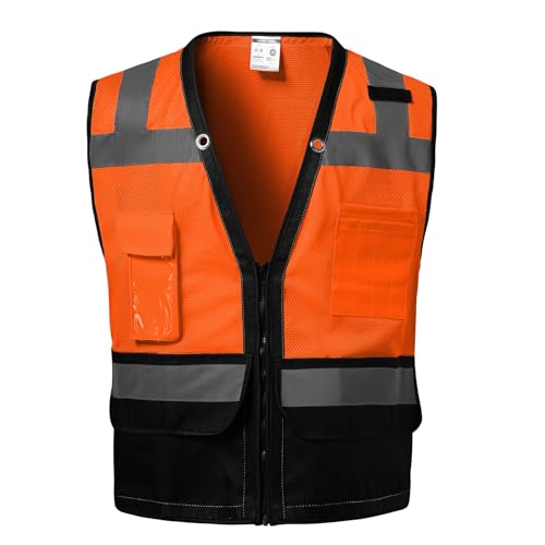 DPSAFETY Reflective Safety vest With back plan pocket,High visibility Class 2 Heavy Duty Surveyor Vest with Zipper,Hi Vis Construction Work Vest for Men＆Women ANSI/ISEA(Orange-Bottom,3XL) - Image 1