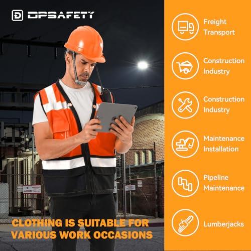 DPSAFETY Reflective Safety vest With back plan pocket,High visibility Class 2 Heavy Duty Surveyor Vest with Zipper,Hi Vis Construction Work Vest for Men＆Women ANSI/ISEA(Orange-Bottom,3XL) - Image 4