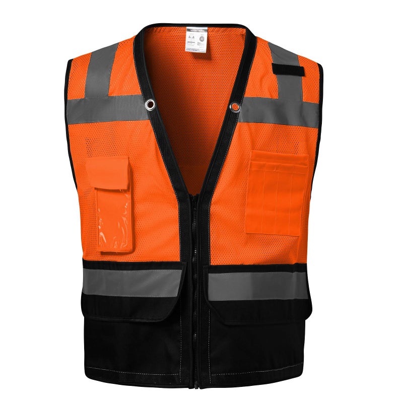 DPSAFETY Reflective Safety vest With back plan pocket,High visibility Class 2 Heavy Duty Surveyor Vest with Zipper,Hi Vis Construction Work Vest for Men＆Women ANSI/ISEA(Orange-Bottom,3XL) - Image 5