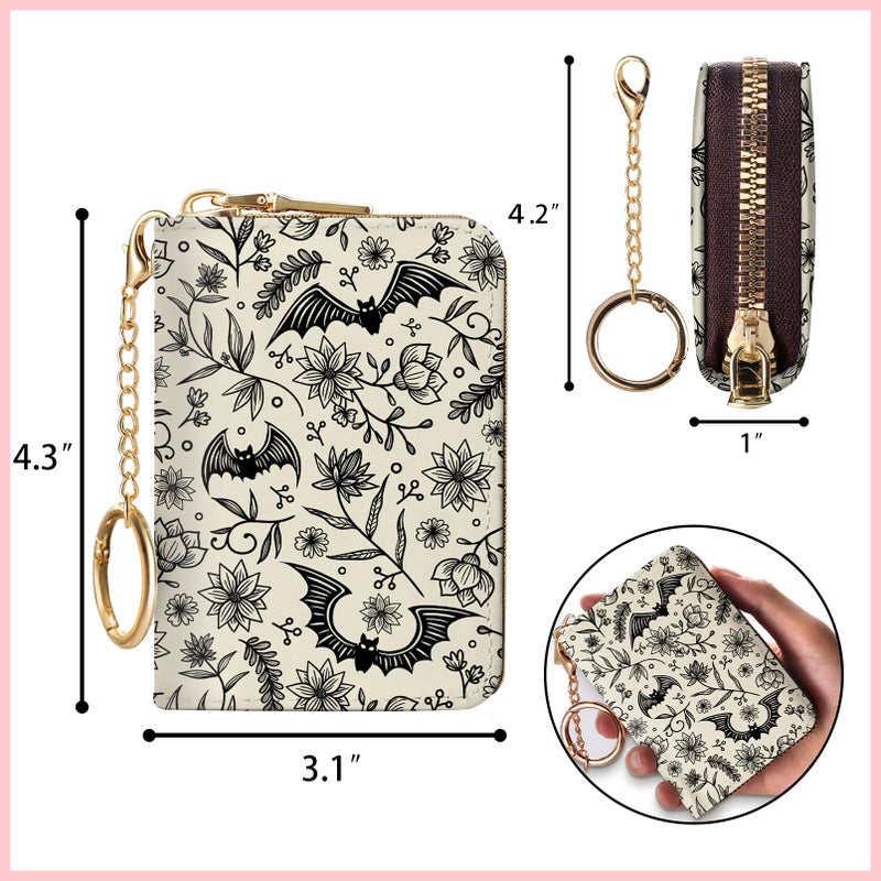 Blusabaca Goth Bat Credit Card Holder for Women, Gothic Floral Small RFID Wallet with Zipper, Card Keychain Wallet, Leather Wallet Card Case, Business Accordion Wallet Gift - Image 4