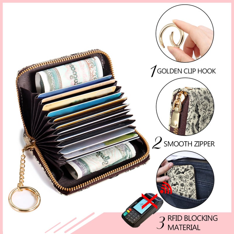 Blusabaca Goth Bat Credit Card Holder for Women, Gothic Floral Small RFID Wallet with Zipper, Card Keychain Wallet, Leather Wallet Card Case, Business Accordion Wallet Gift - Image 5