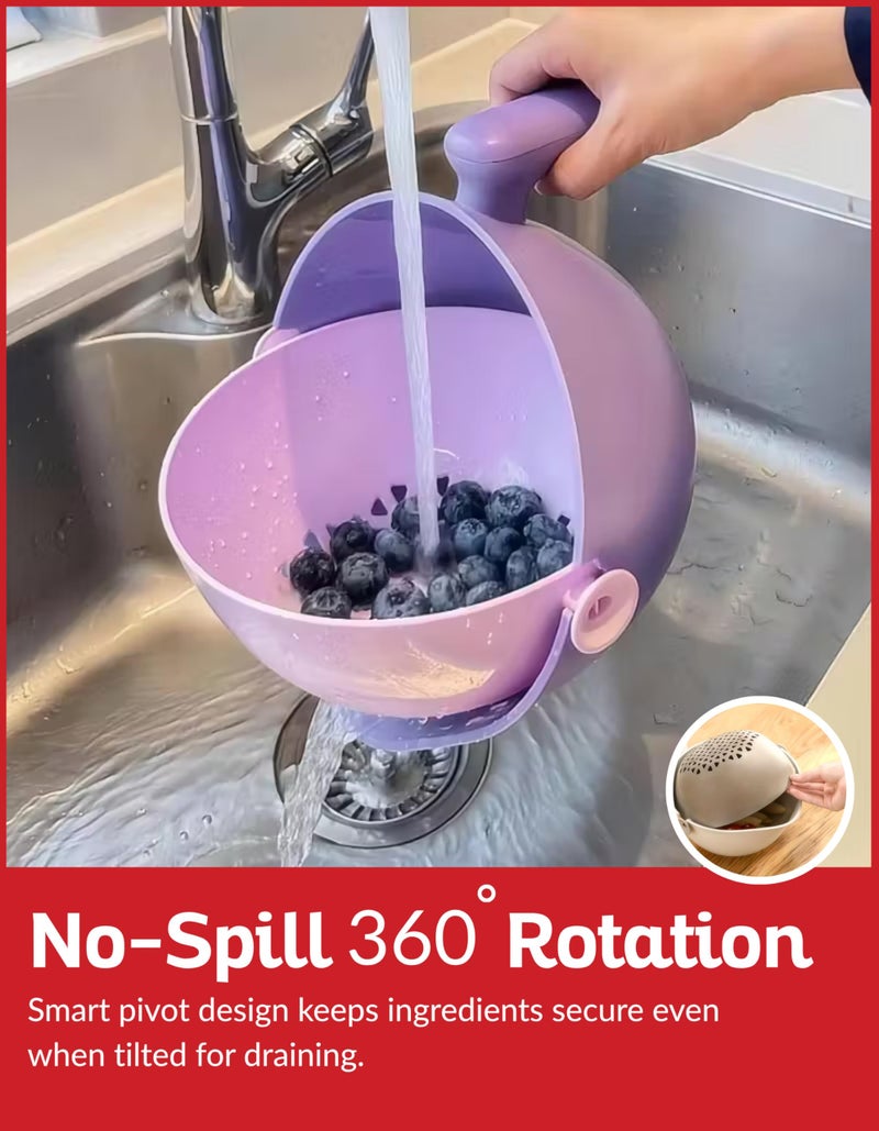 Boxiki Kitchen Multi Functional Draining Basket â€“ Double Layer Colander & Bowl for Pasta, Fruits & Vegetables â€“ Durable BPA-Free, Dishwasher Safe - Purple. - Image 4