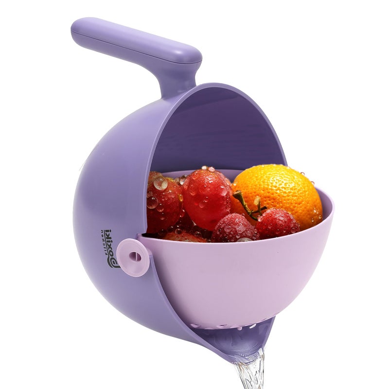 Boxiki Kitchen Multi Functional Draining Basket â€“ Double Layer Colander & Bowl for Pasta, Fruits & Vegetables â€“ Durable BPA-Free, Dishwasher Safe - Purple. - Image 1