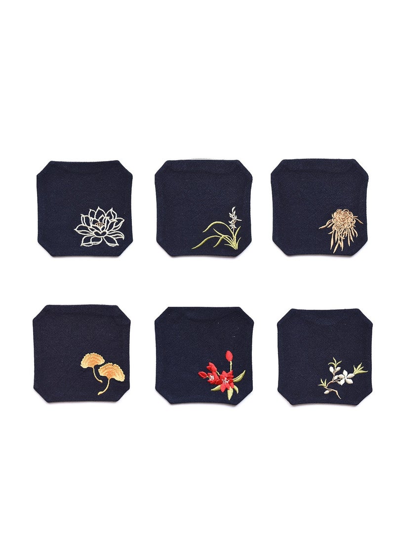 Y&D Chinese Style Cotton Linen Retro Water Absorbing Double Layer Thickened Cup Holder Fabric Embroidered Tea Cup Pad Fabric Art Cup Pad  - Image 1