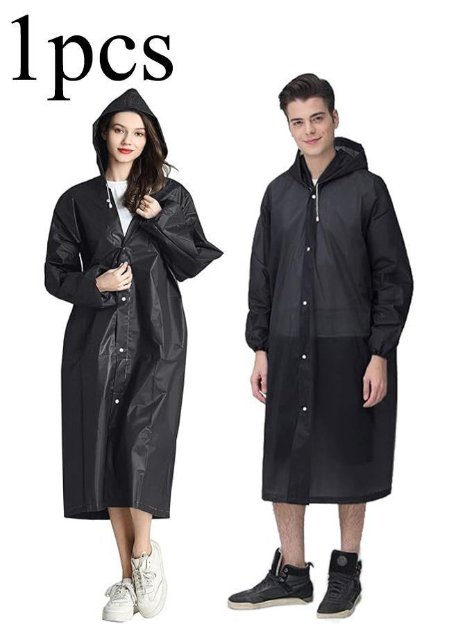KANGLI 1Pcs Rain Coats for Adults Reusable, Thickened Transparent Light Raincoat with Hood and Elastic Cuff Sleeves, EVA Rain Ponchos Rain  Raincoats for Men Women, for Family Fishing Travel (Black) - Image 1