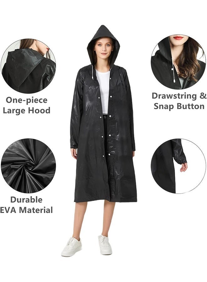 KANGLI 1Pcs Rain Coats for Adults Reusable, Thickened Transparent Light Raincoat with Hood and Elastic Cuff Sleeves, EVA Rain Ponchos Rain  Raincoats for Men Women, for Family Fishing Travel (Black) - Image 2
