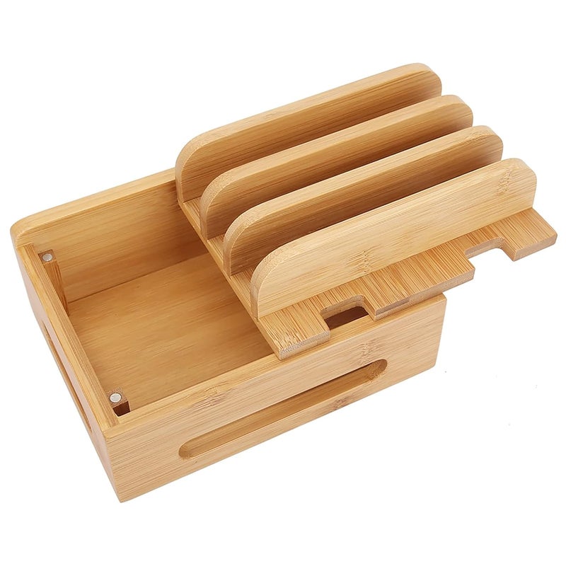 محطة شحن متعددة الأجهزة من الخيزران للهواتف الذكية والأجهزة اللوحية - Image 3