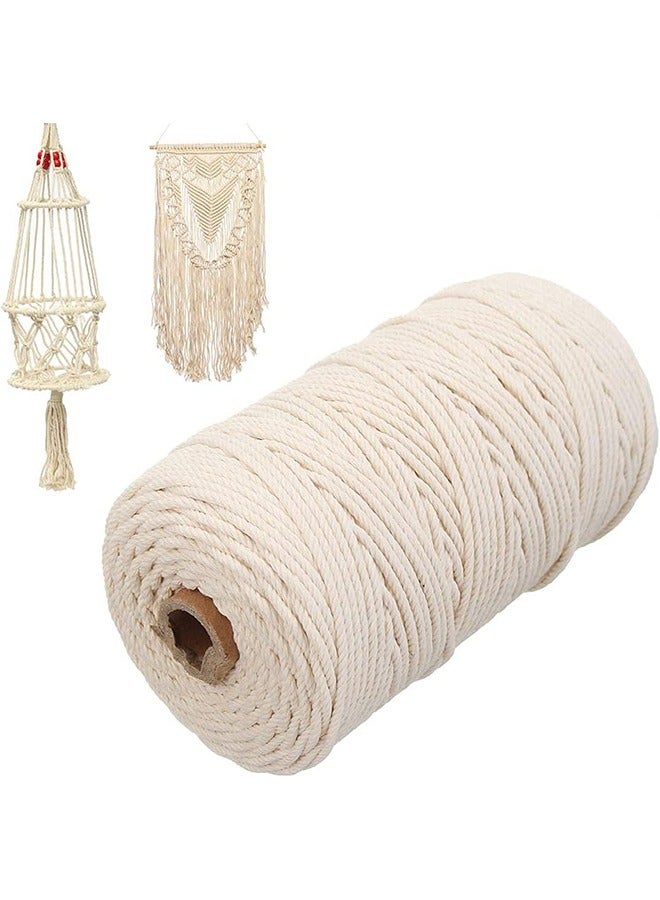 اتش واي حبل قطن مكرامية ، 4 خيوط مكرامية ملتوية ، 4 مم * 109 ياردة سلك قطني طبيعي مستلزمات مكرامية مثالية لشماعات نبات مكرامية الحرف اليدوية DIY (بيج) - Image 1